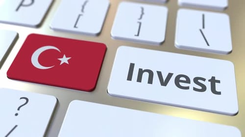 INVEST Text and Flag of Turkey on the Keyboard