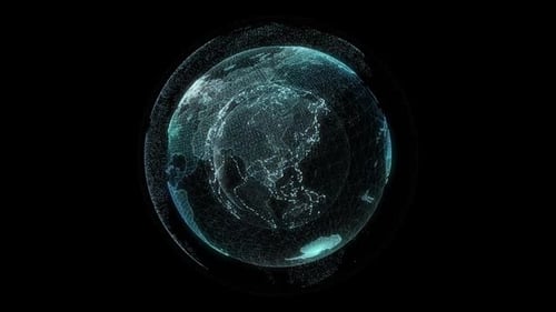 Futuristic Digital Earth Hologram Grid Animation
