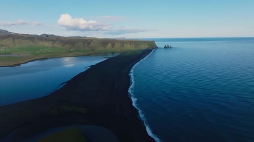 Iceland Black Sand Beach with Huge Waves at Reynisfjara Vik