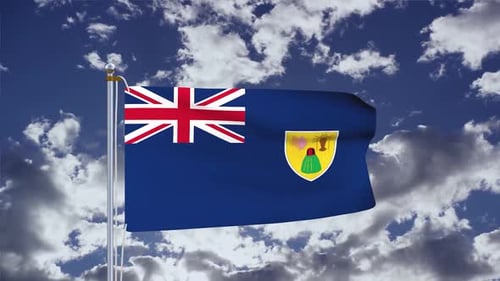 Turks And Caicos Islands Flag Waving Loop In Realistic Style