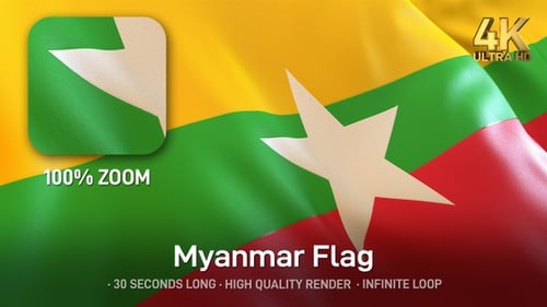 Waving Myanmar National Flag Seamless Loop Animation