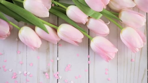 Pink Tulips and Heart Confetti with Love Sign