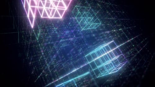 Cubo digital de big data 3D Cyber Punk Square com matriz futurista