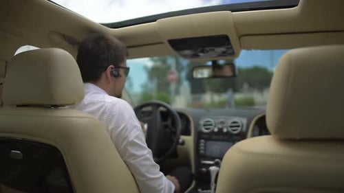 Test Drive, Businessman Pleased With Car and Showing Thumbs Up Hand Sign