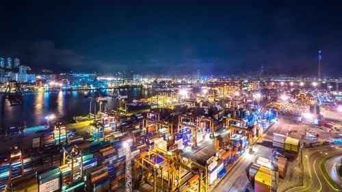 timelapse of container terminal in hongkong china