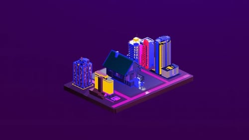 Pequeña casa en el centro de la gran ciudad