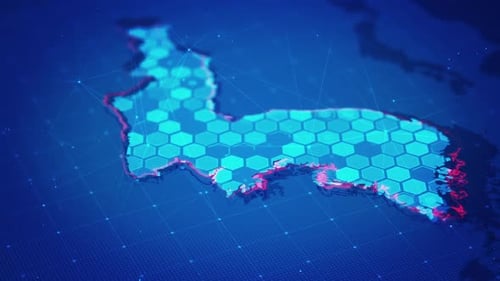 Futuristic Digital Map of Korea with Hexagonal Network