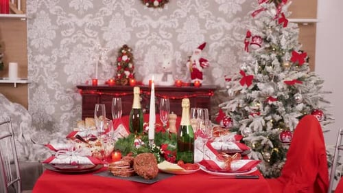 Festive Holiday Dinner Table with Christmas Decorations