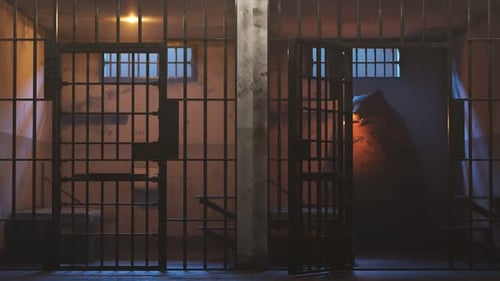 Animated Prison Cells Reveal Glowing Bear Creature with Torch