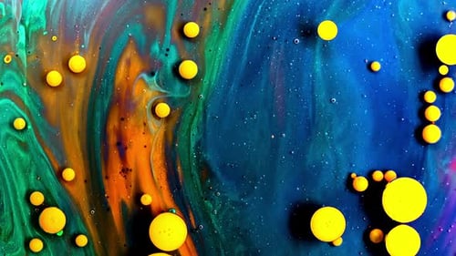 Structure fantastique de bulles colorées. Mouvement chaotique. Peinture colorée abstraite. Vue de dessus,