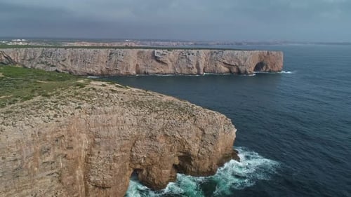 Aerial View on Atlantic Coast with Rock and Waves