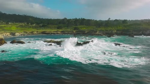 Wave Crashing Slow Motion On Rocks Cinematic Slow Motion Aerial Scenic Coast