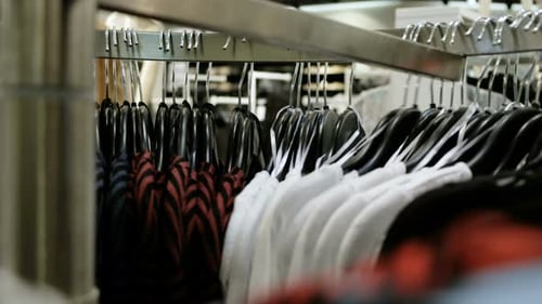 Young Woman Chooses Clothes in Shop, Close-up