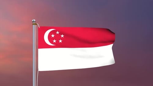 Realistic Waving National Flag of Singapore