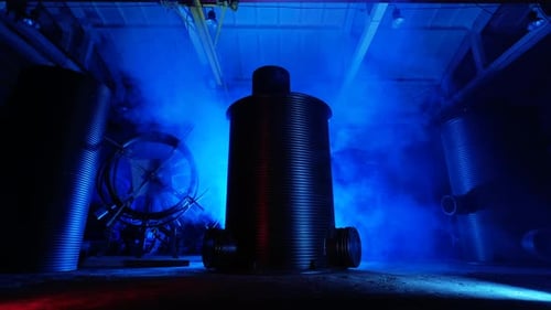Metal Sewer Barrels Indoors.