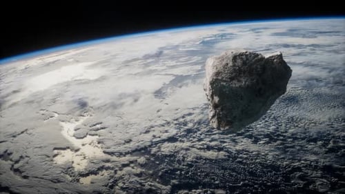 High-Detail Asteroid Traveling Near Earth in Space Animation