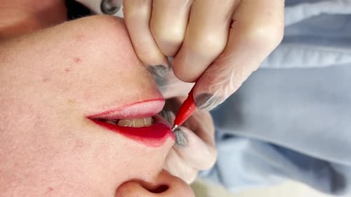 Lip Permanent Makeup Procedure Close Up