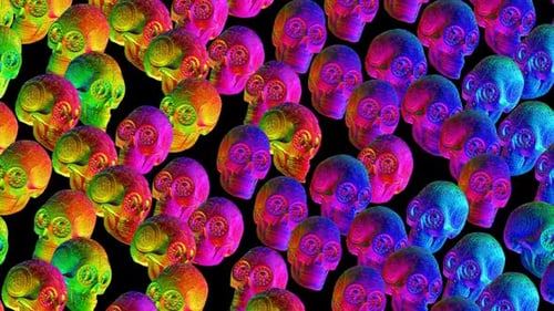 Abstract Psychedelic Skulls Seamless Loop Background