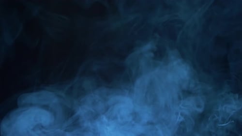 Blue Smoke Swirls Against Black Background