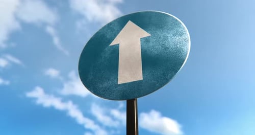 Animated 3D Up Arrow Road Sign with Blue Sky