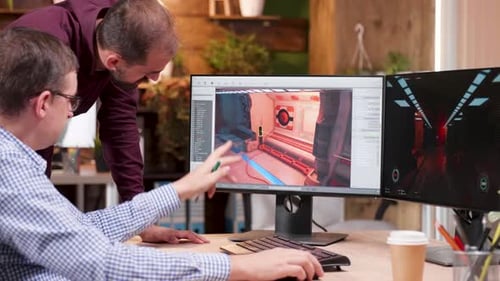 Team of Graphic Designers Talking About the Level of a New Video Game