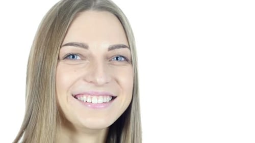 Close Up of Smiling Woman on White Background