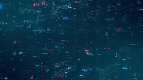 Red and Blue digital number investment and icon levitation on technology abstract background