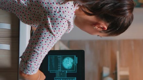 Vertical Video Woman Hacker Coding Html and Programming on Screen Laptop