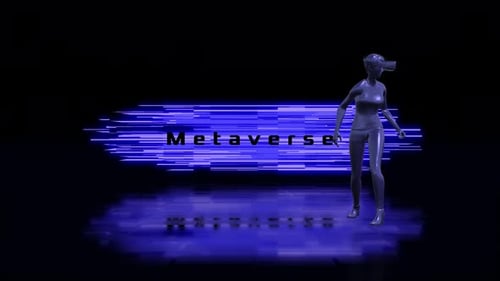 Futuristic Metaverse Text Reveal with VR Figure and Neon Lines