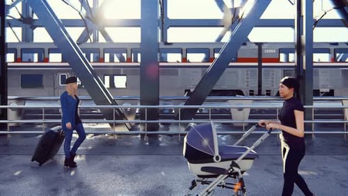 People Cross The Railway Bridge