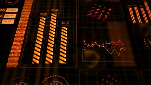 Futuristic Digital HUD Data Display with Animated Graphs