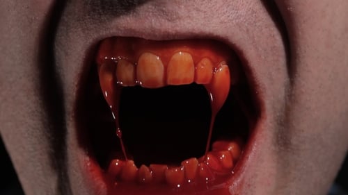 Vampire Mouth Open With Blood Dripping