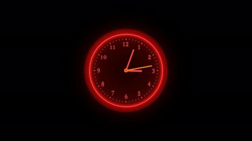 Rote Neon-Countdown-Fast-Motion-Uhr isoliert auf schwarzem Hintergrund