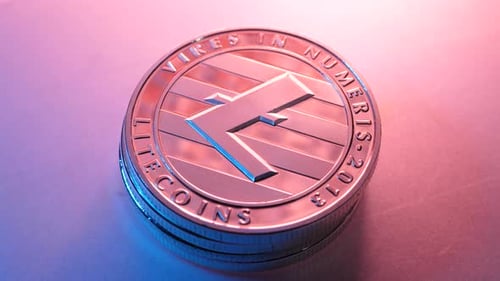 Metallic Litecoin Digital Crypto Currency Coins Stacked