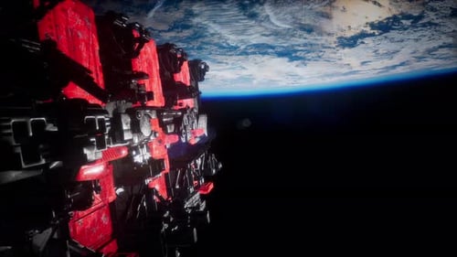 Spaceship with View on Space and Planet Earth