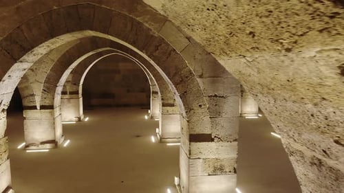 Interior of Historical Monumental Building With Stone Arches and Domes