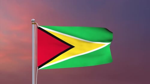 Animated Guyana National Flag Waving with Pole
