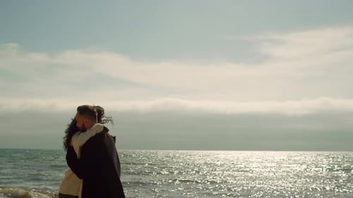 Joyful Couple Have Fun Together on Vacation Sea Beach