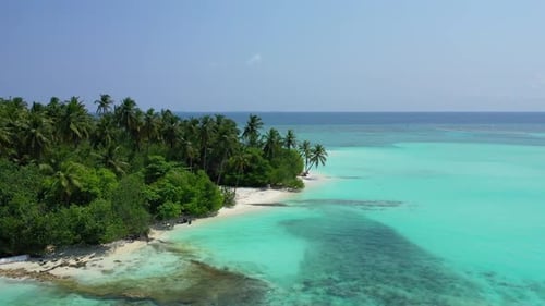 Aerial drone nature of beautiful coastline beach break by blue ocean with white sandy background of