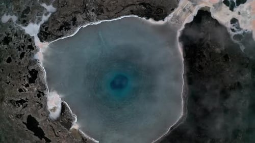 Drone Above Steaming Geothermal Spring