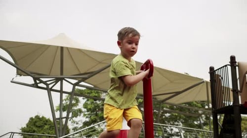 Happy Funny Child Swings Swing in Park Little Boy Swing Playground on Sunny Day a Cheerful Child
