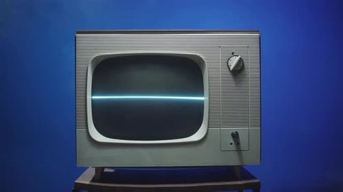 Retro Television with Scan Line on Blue Background