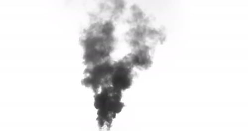 Rising Plume of Dark Grey Smoke on White