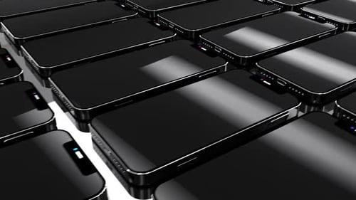 a large number of phones on the assembly line