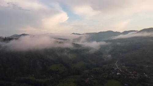 Cloudy Sunset In Mountain Region, Aerial View