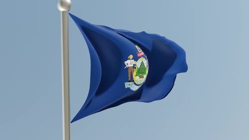 Maine State Flag Waving with Realistic Fabric Animation