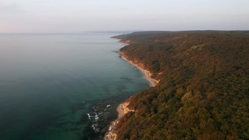 Drone flight above a picturesque rocky coastline