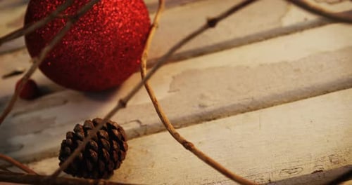 Sparkling Red Ornament with Pinecones and Branches