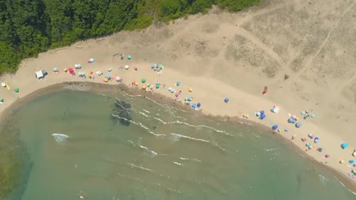 Beach with Colorful Umbrellas and Beautiful Nature