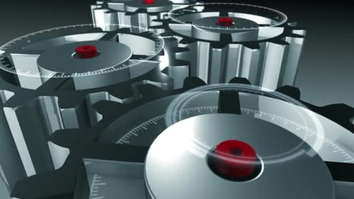 3D metallic gear cogwheels and HUD elements rotating